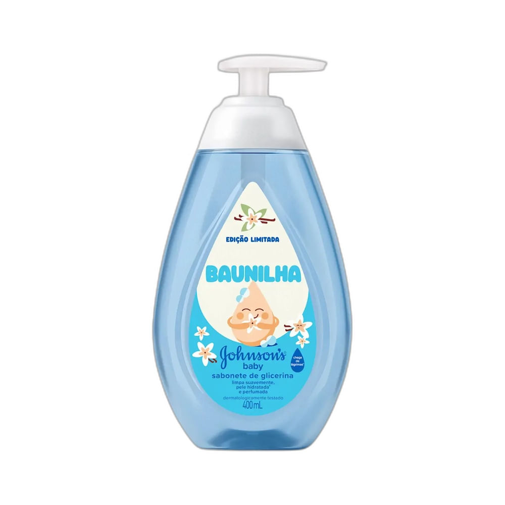 Frasco frontal do Sabonete Líquido Johnson’s Baby Glicerina Baunilha 400ml.